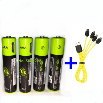 Karstā pārdošanas ZNTER 1,5 V AAA uzlādējamās baterijas 600mAh USB uzlādējams litija polimēru baterija, ātrā uzlāde caur Micro USB kabeļa