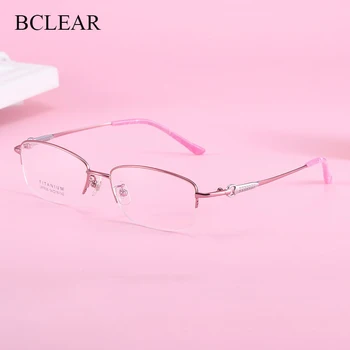BCLEAR Elegants Intelektuālā Dāma Pusi Loka Brilles Rāmis Rafinēta grezns Tīra Titāna, Sieviešu Brilles Briļļu Rāmji Jaunas