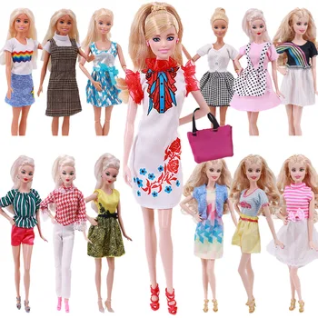 Leļļu Apģērbs+Rokassomu, Modes Gadījuma Valkāt Meiteņu Kleitas, Svārki Lelle Piederumi Meitene Barbie Drēbes,DIY (do it yourself, Rotaļlietas, Bērnu Sieviete Kleita