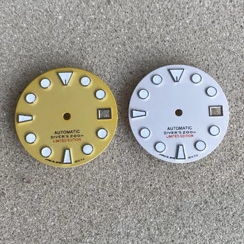 NH35 dial, white/yellow Japāna C3 gaismas SKX007 maza MM skatīties modificētu NH35/36/4R/6R/7S kustību vīriešu pulksteņi gadījumā