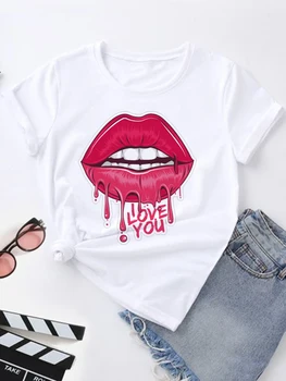 Sexy Lūpām Print T-Krekls Sievietēm, kas Valentīna Dienā Grafiskais T Krekli, Sieviešu t-veida Atzarojuma Top T-krekli korejas Modes Harajuku Streetwear Tshirt