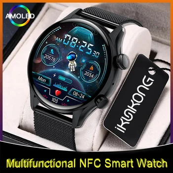 2022 Jaunu NFC Vīriešiem Smart Skatīties 390*390 HD Ekrāns Vienmēr Laika Parādīšana Bluetooth Zvanu IP68 Ūdensnecaurlaidīga Smart Skatīties Uz Android vai IOS