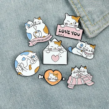 Cute Salds Karikatūra Kaķis es mīlu jūs Vēstule Broša Maiss Drēbes Mugursoma Atloks Emaljas Pin Nozīmītes Rotaslietas Draugs, Sieviešu Aksesuārs