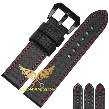 Oglekļa Šķiedras Watchband dabiskās ādas, Melnā, sarkanā līnija 20mm 22mm 24MM 26MM black skatīties piederumi rokassprādze pulksteņu siksniņas band