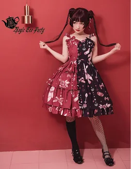 Salds princese lolita siksna jauki kleita vintage falbala augsta vidukļa drukāšanas viktorijas kleita kawaii meitene gothic lolita cos loli