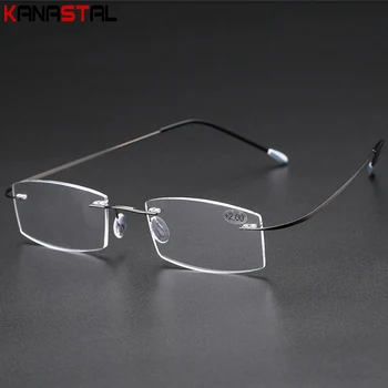 Vīriešiem Anti Zilā Gaisma Pretbloķēšanas Lasīšanas Brilles Metāla HD Objektīvs Ultravieglajiem Bezrāmju Briļļu Sieviešu Hyperopia Presbyopic Brilles +4.0