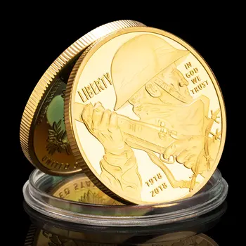 Ar Servantesa Pirmā Pasaules Kara(1918-2018) Suvenīru Zelta Pārklājumu Monētas Militāro Fanu Kolekcionēšanas Monētas, Jubilejas Monētas
