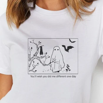 Sievietes Spoku Sikspārnis Print T-Krekls Tumblr Modes Gudrs Estētisko Halloween Tee Gadījuma Īsām Piedurknēm Kokvilnas T Hipster Grunge Augšu