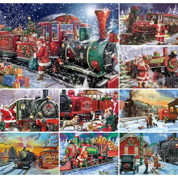 5D DIY Dimanta Krāsošana Santa Klauss, Ziemassvētku Vilciena Cross Stitch Komplekti, Pilna Urbt Izšuvumi Mozaīkas Sniega Dekorācijas, Mākslas Attēlu Pārdošana