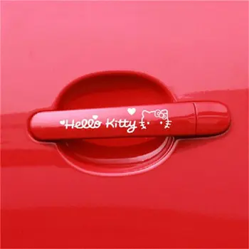 TAKARA TOMY Hello Kitty Auto Piederumi Rokturi Uzlīmes Personības Vainags Auto Uzlīmes, Auto Uzlīmes, Durvju Rokturi Rotājumi