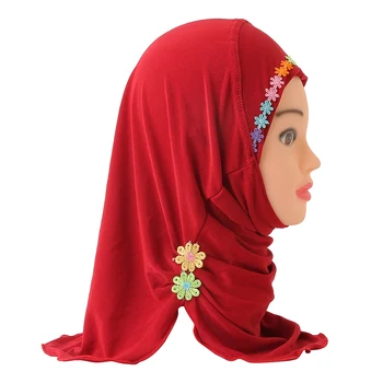 H041 Fit 2-6 gadus vecs, maza meitene cute hijab cepures ar flowerbeautiful musulmaņu lakatu islāma lakatu un cepuri amira velciet uz headwrap