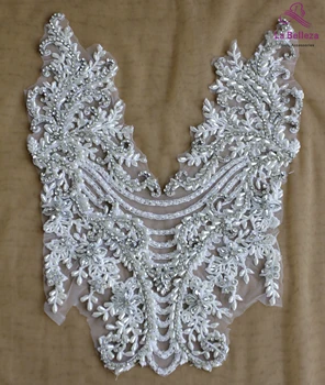 La Belleza Dzidri balts roku darbs fāzēm skaistu lielu gabalu roku darbs, pērles Rhinestone plāksteris kāzu kleitu aplikācijas piederumi