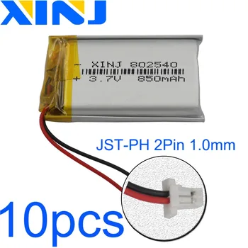 XINJ 10pcs 3,7 V 850mAh 2pin JST-PH 1,0 mm Li Polimēru Litija Akumulatora Lipo Šūnas 802540 Fotokameras PDA Navigācija GPS Bluetooth