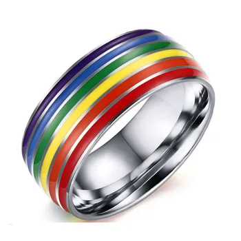 modes 8mm plata liels gredzeni vīriešiem, sievietēm, 316L nerūsējošā tērauda varavīksnes rotaslietas Kāzu gredzeni