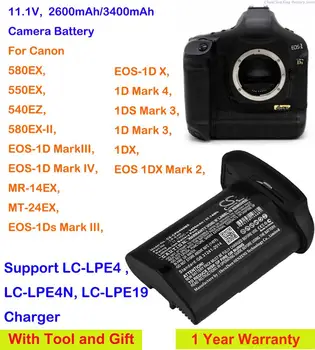 Kamerons Ķīnas 2600mAh/3400mAh Kameras Akumulators LP-E4N Canon 580EX II,580EX,550EX,540EZ,MR-14EX,MT-24EX,1DX,1DS Mark 3,580 EX-II
