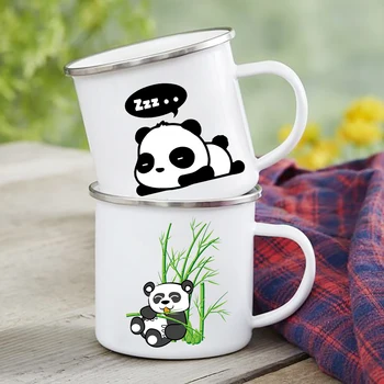 Gudrs Panda Drukāt Emaljas Kafijas Krūzes Karikatūra Dzīvnieku Bērns Kakao Krūzes Desertu Personalizētu Nometnes Ugunskurs, Alus, Kolas Dzert Tējas Krūze