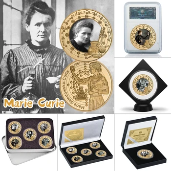 Fiziķis, Ķīmiķis Marijas Kirī Zelta Pārklājumu Piemiņas Monētas, kas ar Monētu Turētājs Kolekcionējamus Challenge Monētas, Suvenīru, Dāvanu