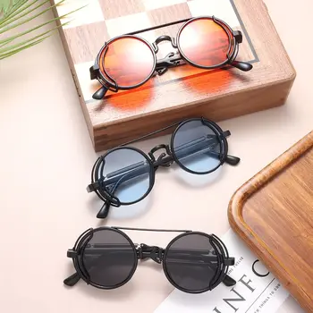 Steampunk Saulesbrilles Dubultā Pavasara Tempļi, Saules Brilles Modes Apaļas Saulesbrilles Vīriešiem Gotikas Stilā Sievietēm UV400 Aizsardzība Brilles
