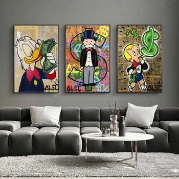 Grafiti Mākslas Alec Monopols, Plakātu un Drukas Ielu Mākslas Audekls Gleznas Disney Donald Duck Sienas Art Attēlu for Home Decoration