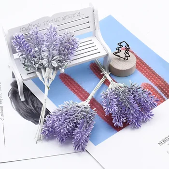 6 Gabali, Violeta Lavandas Viltus Dekoratīvie Ziedi Scrapbooking Vāzes, interjera Diy Dāvanas Konfekšu Kaste Mākslīgie Ziedi