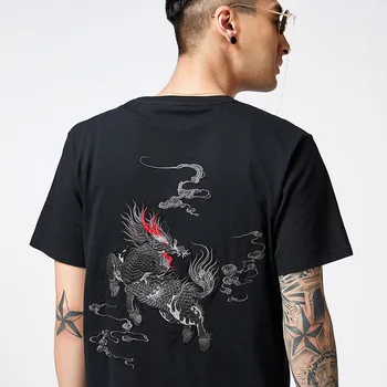 Plus Liela Izmēra Vīriešu Apģērbu T Krekls Japānas Stila Modes Jūra Kirin Izšuvumi Zaudēt Gadījuma Vīrieši, Kokvilnas, ar Īsām Piedurknēm T-krekls M-5XL