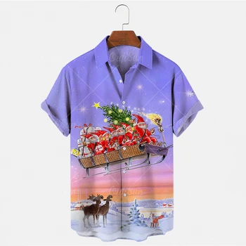 Modes Vīriešu Īsām Piedurknēm Havaju Krekls Topi Ziemassvētku Vecītis, 3D Druka Blūze Liela Izmēra Vasaras Gadījuma Pludmales Krekli Vīriešiem 5XL