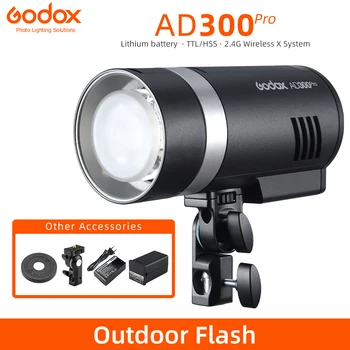 Godox AD300Pro Āra 300Ws Zibspuldze TTL 2.4 G 1/8000 HSS ar Akumulatoru Canon, Nikon, Sony, Olympus un Fuji Pentax