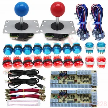 Arcade DIY LED Komplekts ar Nulles Kavēšanās USB Encoder ar DATORU, Arcade Spēles, 8 Ceļu Kursorsviru + 5V LED Izgaismotas Arcade Push Pogas (Zila
