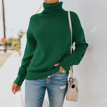Longsleeve Sieviete Džemperis Sieviešu augstu uzrullētu apkakli Adījumu Modes Džemperi Zaļš Džemperis Sieviešu Mīksti Vilnas Džemperis Rudens augstu uzrullētu apkakli