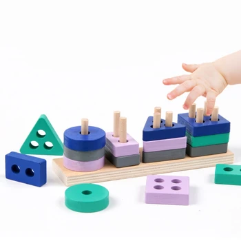 Koka Konstrukcijas Pacelšanas Elements, Bloķēt Interaktīvās Rotaļlietas Krāsains Stimulācija Puzzle Board Radošo Šķirošanas Spēle Bērniem Mācību Playset