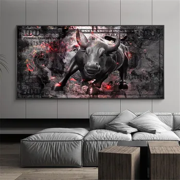 Simts Dolāru Audekla Gleznas Bull Naudu, Motivāciju Plakāti Iela Sienas Mākslas Priekšstatu par Mūsdienu Mājas Dzīvojamā Telpu Dekorēšana