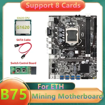B75 USB ETH Ieguves Mātesplati 8XUSB3.0+G1620 CPU+Slēdzis Dēlis+SATA Kabeli LGA1155 DDR3 B75 USB BTC Miner Mātesplati