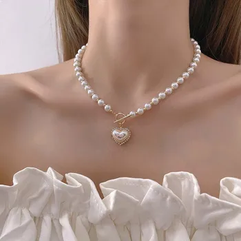 KISSWIFE korejas Elegantas Pērļu Krelles Sirds Kaklarota Sievietēm Kristāla Sirds Neatkarīgu Kaklarotas sānslīdi kaklasaite Kāzu Modes Rotaslietas Dāvanu